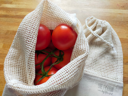 sac en filet de coton biologique pour les courses en vrac au magasin bio. accessoire zero déchet, sac utile et pratique